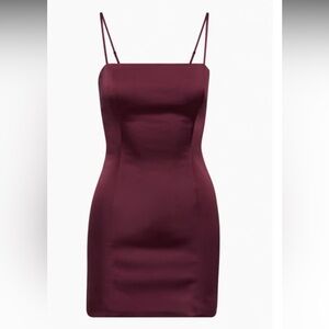 Aritzia Sunday Best Satin Shimmer Dress Burgundy